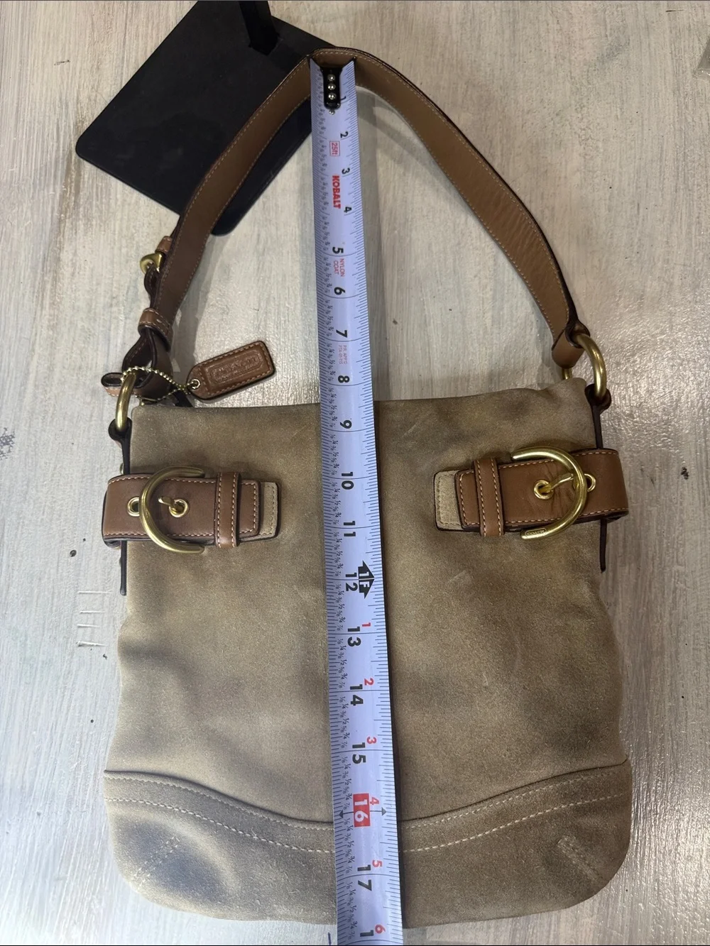 Vintage Y2K CoachTan Suede Bucket Hobo with Brown Leather Trim & Gold Hardware